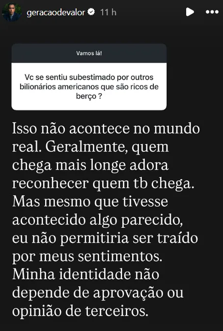Ve se sentiu subestimado por outros bilionários americanos que são ricos de berço ?