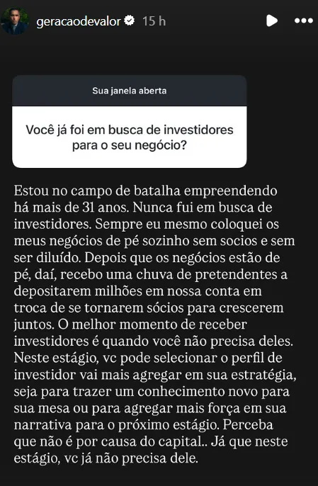 Você já foi em busca de investidores  para o seu negócio?